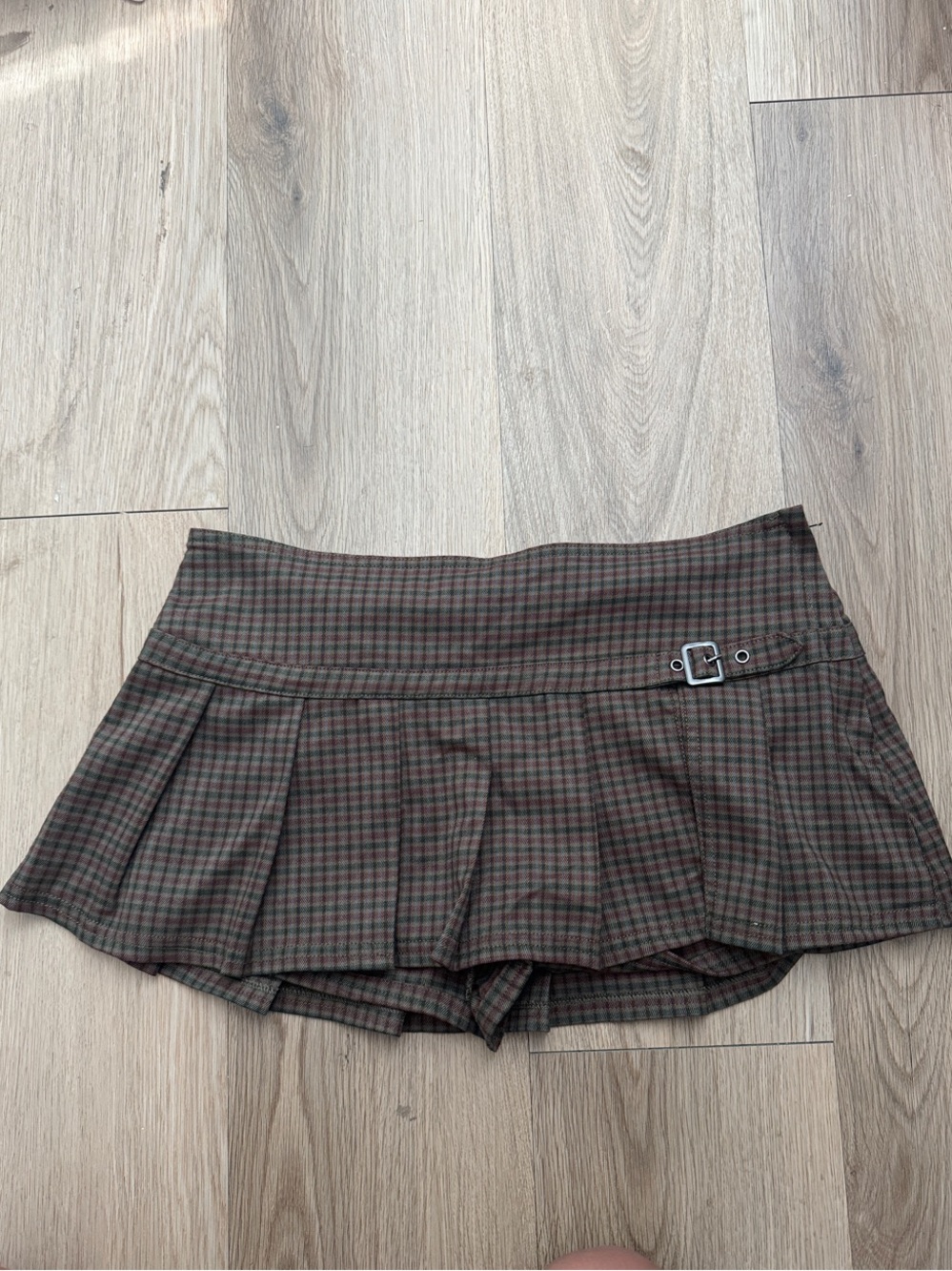 BDG Brown Plaid Pleated Mini Skirt
